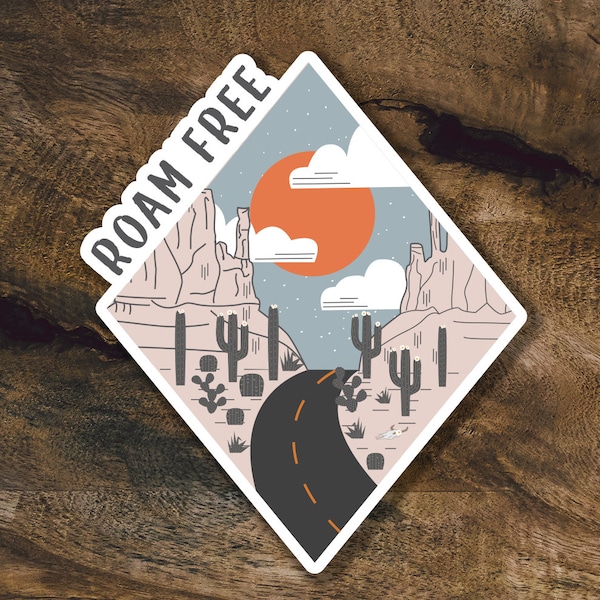 Roam Free Sticker | Hit the Road Sticker| Travel Sticker | Adventure Sticker| Wonderlust Decal | Road to Nowhere Sticker |Cactus| Desert