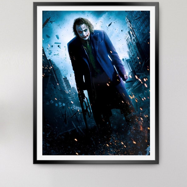 Joker print - The Dark Knight movie poster digital download Printable wall art Heath Ledger art print Batman wall decor Joker portrait