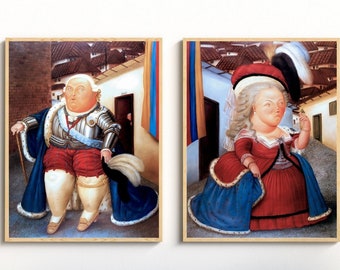 Louis XVI and Marie Antoinette on a Visit to Medellin Fernando Botero digital download Printable wall art Set of 2 Botero prints