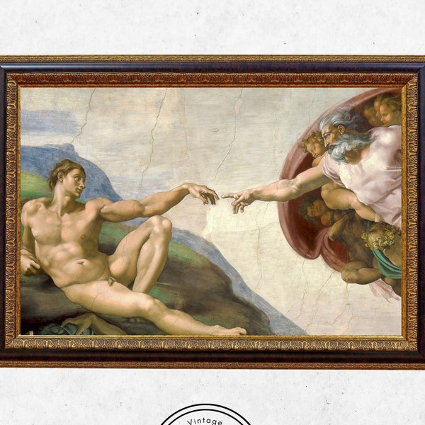 Die Erschaffung Adams Michelangelo digitaler Download druckbare Wandkunst Klassisches Meisterwerk Vintage Art Print Italienische Renaissance Poster