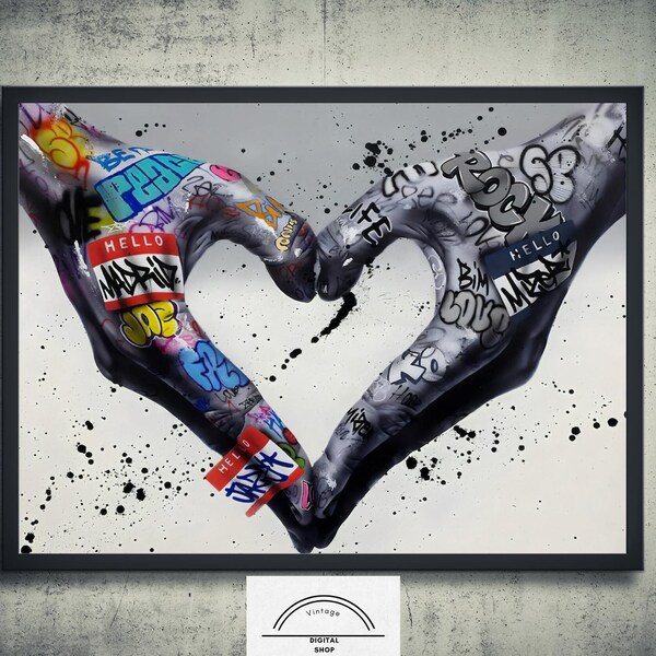 Love Hands Banksy digital download Printable graffiti wall art Hands forming heart poster pop art love sign Street Art modern home decor