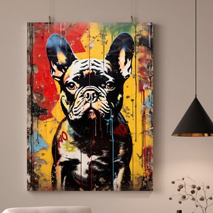 Download digitale Bulldog francese stile Banksy Arte della parete graffiti stampabile regalo per gli amanti del Bulldog francese Decorazione della parete del cane Stampa artistica per animali Street art