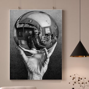 Hand with Reflecting Sphere Maurits Cornelis Escher self Portrait in the mirror digital download Printable wall art Math lovers art print