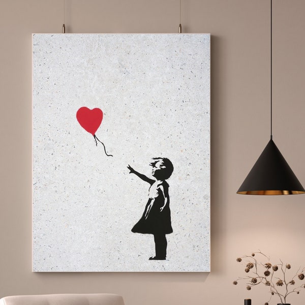 Girl with Balloon Banksy digital download Printable wall decor Red Ballon Girl graffiti poster street art red heart flying Stencil art