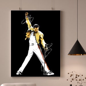 Freddie Mercury Poster digital download Printable modern wall art abstract sketch Silhouette home decor Queen band painting black background