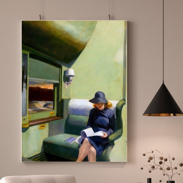 Compartment C Car 293 Edward Hopper digital download Printable modern wall art woman reading on the train American Vintage art Travel lovers