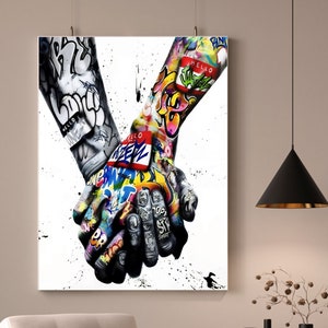 Hände halten Banksy digitaler download Druckbare Graffiti Wandkunst Hände verflechten Poster Pop Art Liebe Zeichen Street Art modernes Wohndekor