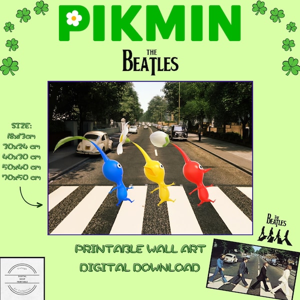 Pikmin inspired by the Beatles digital download Printable wall art Pikmin parody painting print Pikmin lovers print Gift for video gamers
