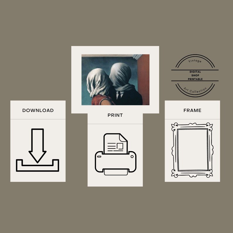 The Lovers René Magritte Printable Vintage Modern European Wall Art