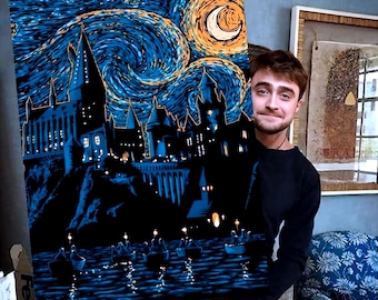 Download digitale Notte stellata di Hogwarts Arte della parete stampabile Stampa di Potter e Van Gogh Poster di Hogwarts Van Gogh Castello del mago della notte stellata