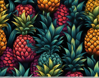 Neon Pineapples & Fruit - 4 Seamless Pattern Designs for Fabric and Print on Demand, Repeating Design, Clothing Pattern, Sublimation