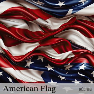 May include: A close-up of a red, white, and blue American flag waving in the wind. The flag is made of a silky material and has a textured surface. The stars are white and the stripes are red and white.