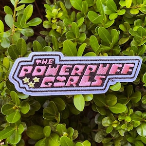 Peut inclure: Un patch bleu clair avec un lettrage rose qui dit "The Powerpuff Girls" avec deux étoiles de chaque côté du texte.