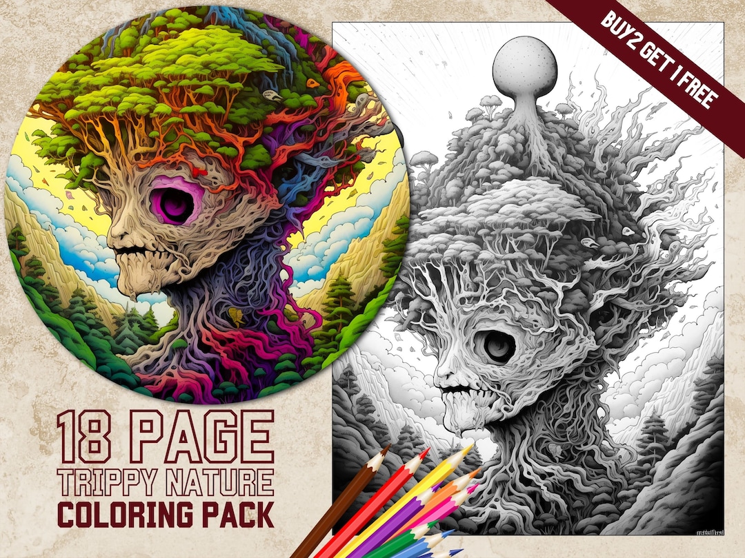 Trippy Nature Adult Coloring Pages| Printable Abstract Coloring Book ...