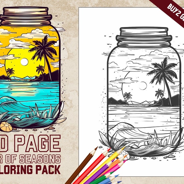 Jar of Seasons Coloring Pages| Printable Coloring Book PDF| 40 Downloadable Coloring Sheets