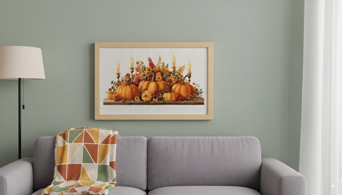 Autumn Pumpkin & Floral Cross Stitch Pattern • Harvest Still Life (PDF ...