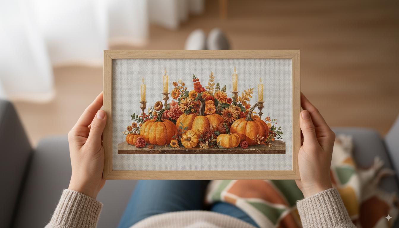 Autumn Pumpkin & Floral Cross Stitch Pattern • Harvest Still Life (PDF ...
