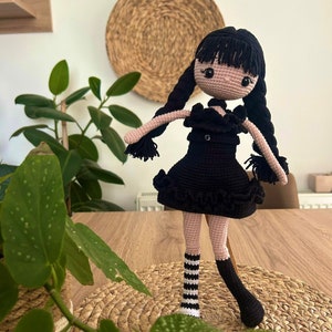 Wednesday Addams Doll,Crochet Doll,Handmade Doll,Crochet Wednesday Doll,Wednesday Doll Gift,Horror Gothic Doll,Gift For Kids,Stuffed Doll