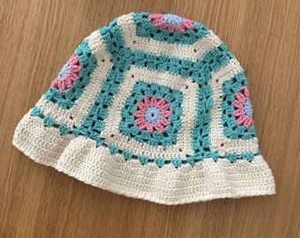 Crochet Fisherman Hat, Granny Square Bucket Hat, Hand Knitted Cotton Hat, Unisex Unique Boho hat, Summer Hat