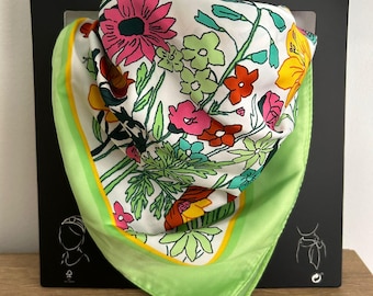 Floral Satin Bandana Scarf, Vibrant Colors, 55x55cm