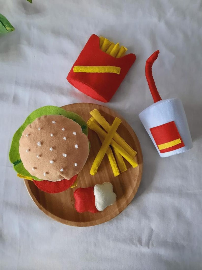 Felt Hamburger Set,Handmade Fun Felt Toys,Imitation Game,Eco-Friendly Felt Food Toy for Kids,Montessori,Educational Kitchen Toys,CookingToys image 3