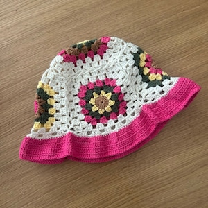 Crochet Fisherman Hat, Granny Square Bucket Hat, Hand Knitted Cotton Hat, Unisex Unique Boho hat, Summer Hat