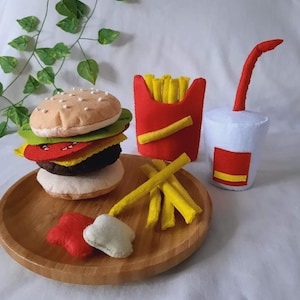 Felt Hamburger Set,Handmade Fun Felt Toys,Imitation Game,Eco-Friendly Felt Food Toy for Kids,Montessori,Educational Kitchen Toys,CookingToys image 1