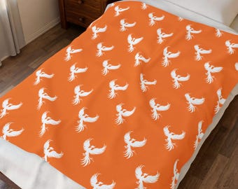 Phoenix Bird Blanket Throw - Mythical Firebird Silhouette Plush Velveteen Blanket, Fantasy Gift