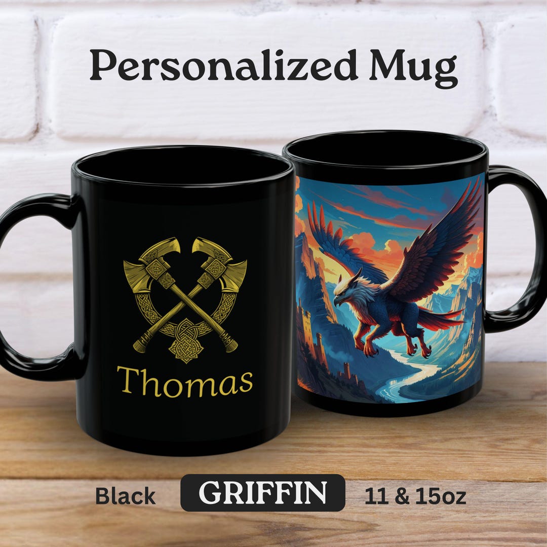 Griffin Coffee Mug - Personalized Name Mug, Dark Fantasy Dnd Griffin ...