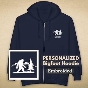 Bigfoot Personalized Full Zip Hoodie | Custom Name Sasquatch Sweatshirt | Pacific Northwest Cryptid Gift