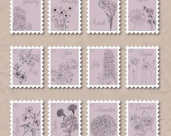 Months of the Year Stamp Stickers VINYL STICKER