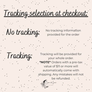 K&ouml;nnte beinhalten: Text, der die Tracking-Optionen an der Kasse erkl&auml;rt. Kein Tracking: F&uuml;r die Bestellung werden keine Tracking-Informationen bereitgestellt. Tracking: Tracking wird f&uuml;r die gesamte Bestellung bereitgestellt. *HINWEIS* Bestellungen mit einem Preis vor Steuern von 11 &euro; oder mehr werden automatisch mit Versand geliefert. Fehler werden nicht erstattet.