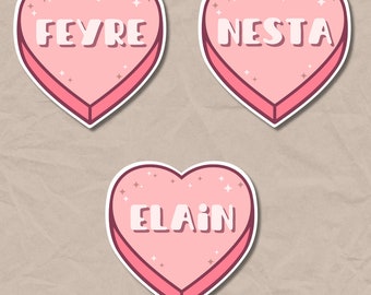 ACOTAR Archeron Sisters Candy Heart Candy Heart VINYL STICKER Sticker Pack A Court of Thorns and Roses sjm Feyre Nesta Elain