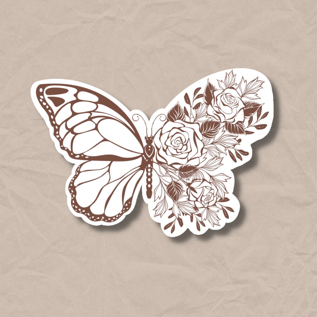 Butterfly Side Sticker Floral Butterfly Sticker VINYL STICKER - Etsy