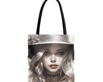 Magical Witch Portrait in Pencil - Stunning Hat Illustration Tote Bag (AOP)