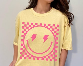 Smiley a cuadros rosa con ojos de relámpago, colores cómodos, grande, llamativo, gráfico, moderno, extragrande, más colores disponibles a pedido