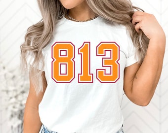 813 Throwback, Bucco Bruce, Unisex Shirt, Area Code, Tampa Bay Buccaneers, Bucs Football, Pirate, Jersey, Creamsicle, Bella Canvas 3001