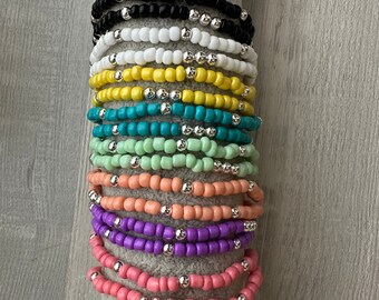 Pulseras Sterling Summer, coral, rosa, menta, negro, plata esterlina, oro