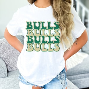 USF Bulls, South Florida, Run with Us, Green & Gold, Bella Canvas, Unisex, College, Football, Bubble Text