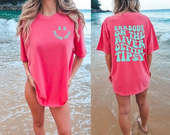 Errbody on the River Gettin' Tipsy, Comfort Colors, Tshirt, River Life, Funny, Front and back, Smiley Face, Molti colori tra cui scegliere!