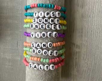 Summer Buzz Words, Summer Sayings Seed Bracelets, Coral, Pink, Mint, Purple, Yellow, Turquoise o Custom! ¡¡ENVÍO GRATIS!!