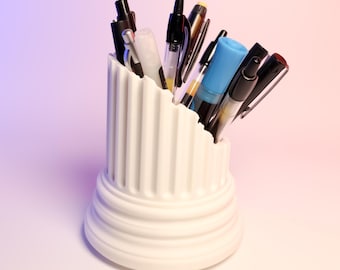 Portalápices con forma de pilar romano roto – Organizador de escritorio con columna antigua impreso en 3D / Decoración de oficina / Maceta / Soporte para brochas de maquillaje / Regalo histórico