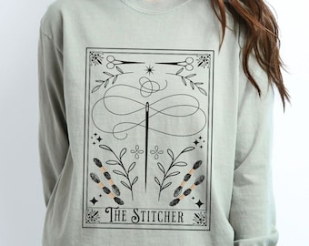 The Stitcher Tarot Card Comfort Colors Long Sleeve T-Shirt Cross Stitch Vintage Feel Shirt