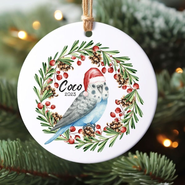 Personalized Parakeet Ornament with Name and Year Christmas Gift for New Bird Parents 2024 Bird Lover Holiday Bauble Multiple Color Options