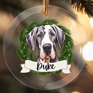 Personalized Great Dane Ornament Harlequin Great Dane Gift Custom Great Dane Glass Ornament Custom Dog Ornament Dog Memorial Ornament