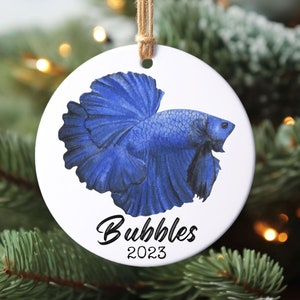 Personalized Betta Fish Ornament Siamese Fighting Fish Christmas Gift Custom Pet Fish Rescue 2024 Holiday Bauble Multiple Color Options