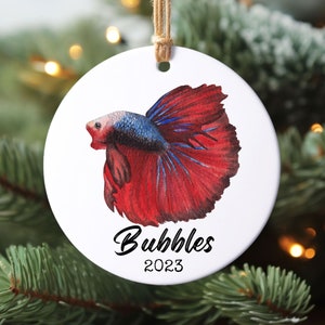 Personalized Betta Fish Ornament Siamese Fighting Fish Christmas Gift Custom Pet Fish Rescue 2023 Holiday Bauble Multiple Color Options