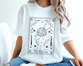 The Knitter Tarot Card Comfort Colors T-Shirt Knitting Vintage Feel Shirt Gift for Knitter Mother Day Gift Idea