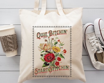 Cross Stitch Lover Cotton Canvas Tote Bag Cross Stitcher Carry All Reusable Bag Gift for Needleworker