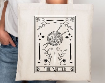 Knitting Project Bag Gift for Knitter Canvas Tote Bag Yarn Holder Reusable Tote Bag Knit Tarot Card Bag